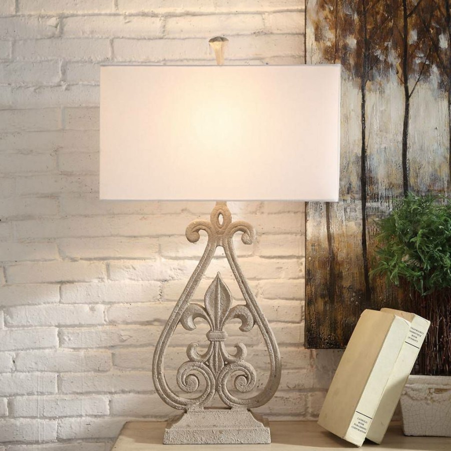 * Best Choice Fleur De Lis Table Lamp 30.5 Ht. Resin Antique White Finish Crestview Collection Cvavp840 | Table Lamps