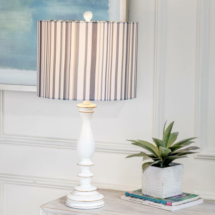 * Best Choice Evolution By Crestview Collection Maribelle Resin Stripe Table Lamp In White Crestview Collection Evavp1628 | Table Lamps