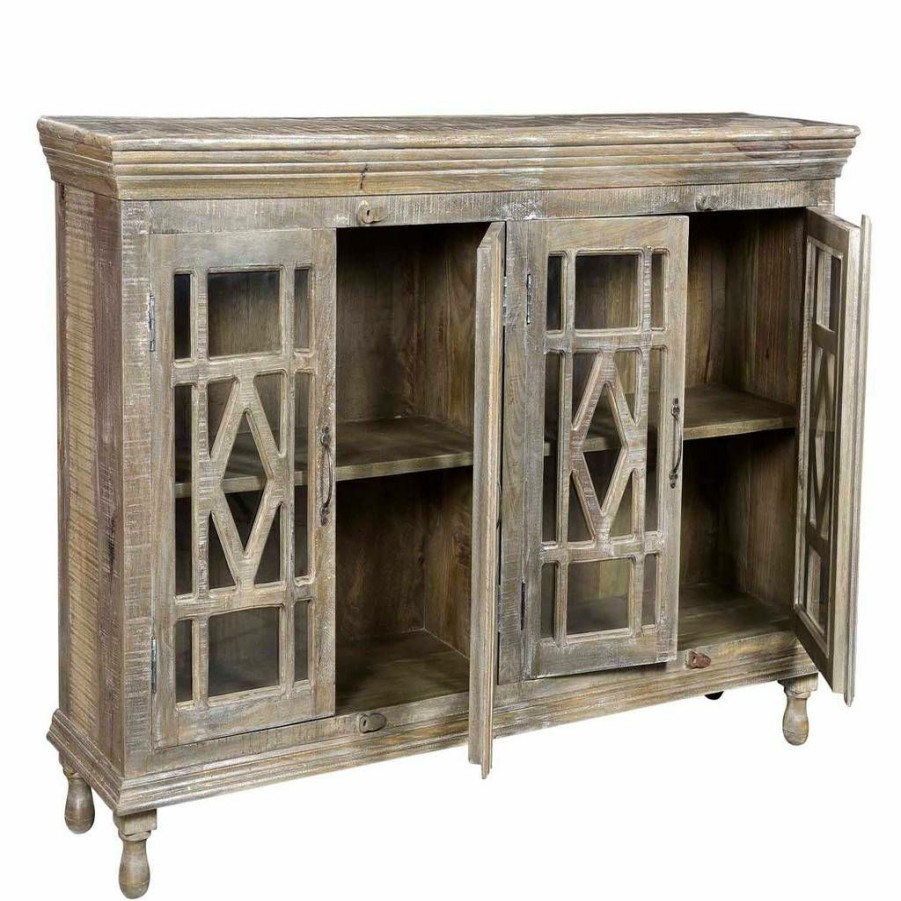 * Special Bengal Manor Mango Wood Grey Wash 4 Door Sideboard Brown Wood Crestview Collection Cvfnr492 | Sideboard & Buffets