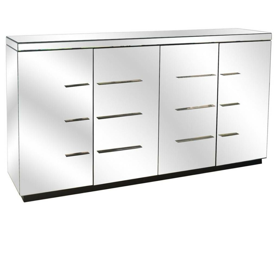 * Free Delivery Melrose 4 Door Beveled Mirror Sideboard And Chrome Hardware White Glass Crestview Collection Cvfzr5019 | Sideboard & Buffets