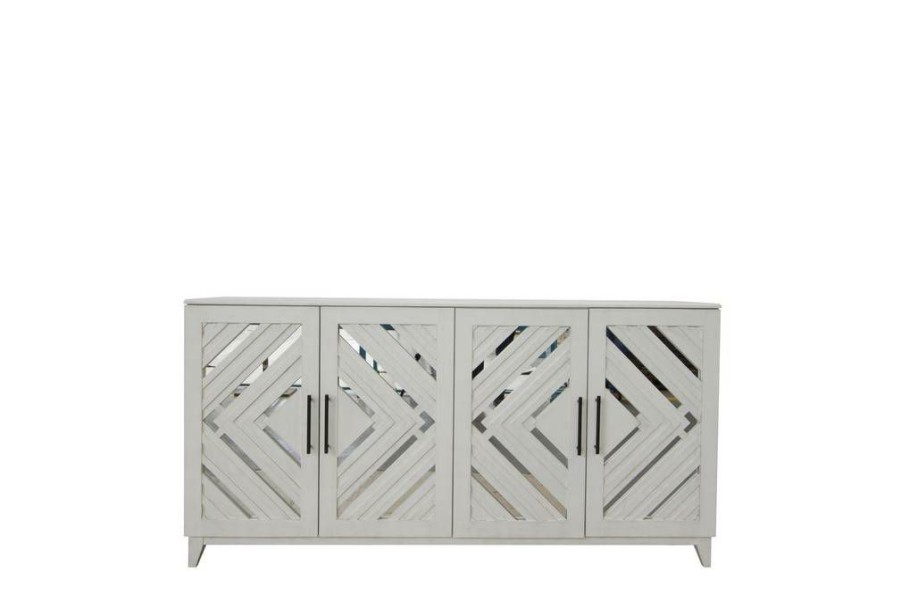 * Clearance Phoebe Sideboard 72X16X37 4 Door White Wood Mirror Sideboard Crestview Collection Cvfvr8229 | Sideboard & Buffets