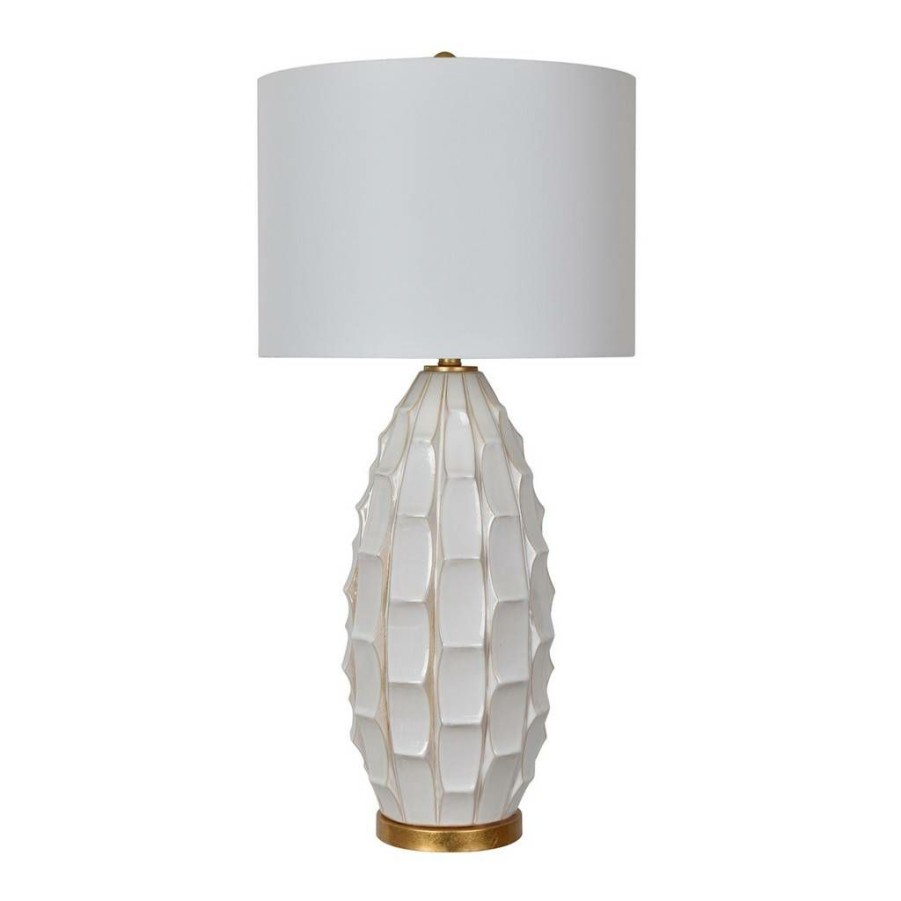 * Offering Discounts Cambridge Table Lamp35 Ht. Ceramic White Washed Ceramic & Gold Leaf Crestview Collection Cvap2051 | Table Lamps