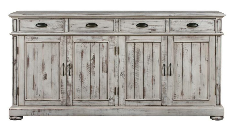 * Cheaper Hawthorne Estate 4 Drawer / 4 Door Wood Sideboard Distressed White Crestview Collection Cvfvr8056 | Sideboard & Buffets