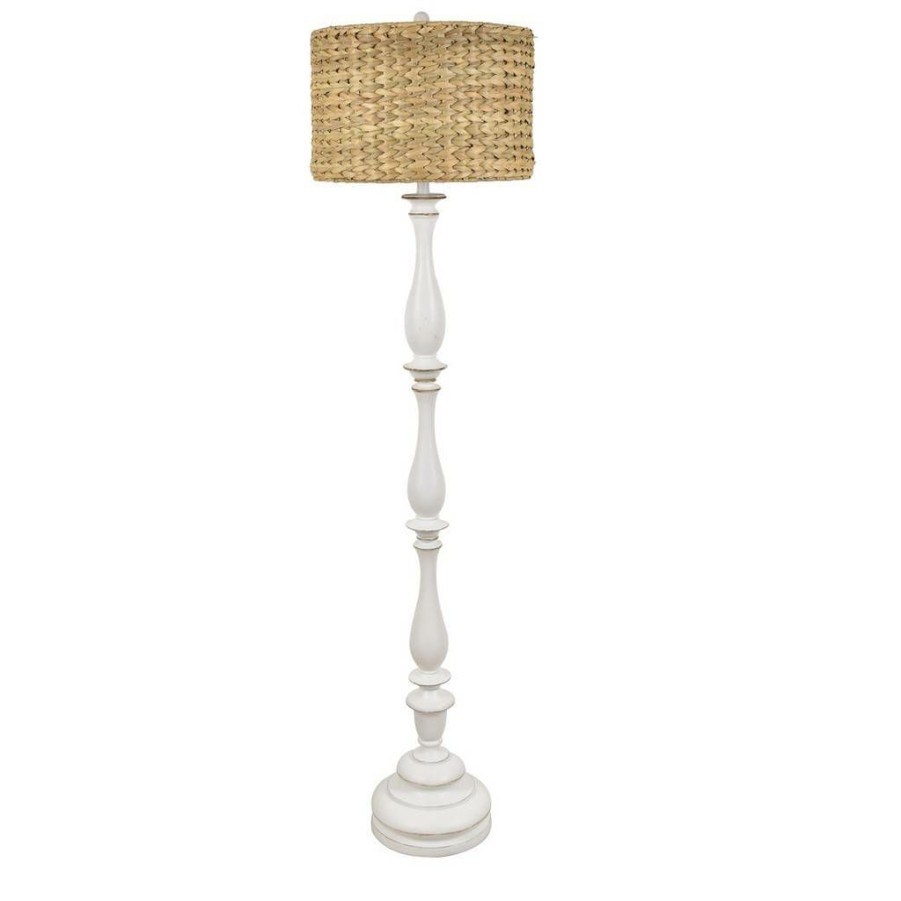 * Large Choice Evolution By Crestview Collection Harper Resin Rattan Floor Lamp In White Crestview Collection Evavp1626Wh | Floor Lamps