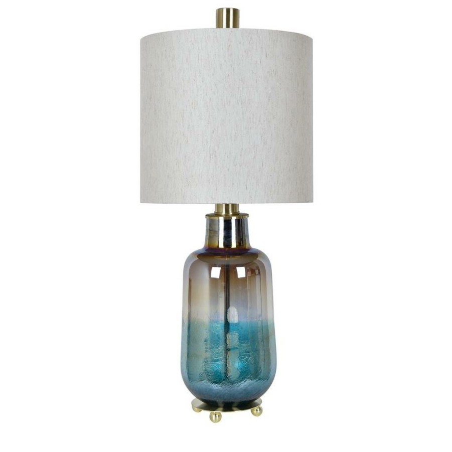 * Free Delivery Blue Ava Table Lamp 32.5 Ht. Glass&Metal Teal Antique Brass Finish Crestview Collection Cvabs1440 | Table Lamps