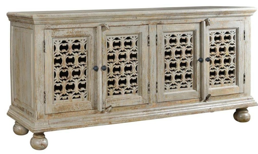 * Excellent Quality Bengal Manor Mango Wood Aged Ash 4 Door Carved Sideboard Brown Wood Crestview Collection Cvfnr358 | Sideboard & Buffets