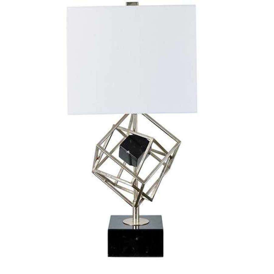 * Clearance Ashby Gilded Interlocking Cubes Table Lamp Chrome Metal Crestview Collection Cvazer080 | Table Lamps