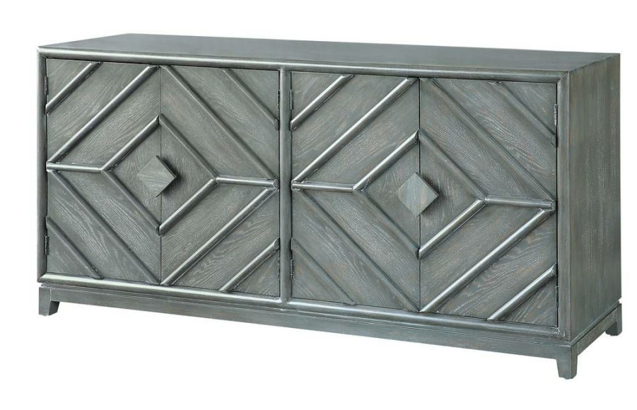 * Shop New Emerson 4 Door Diamond Design Grey Oak Sideboard Gray Wood Crestview Collection Cvfzr5041 | Sideboard & Buffets