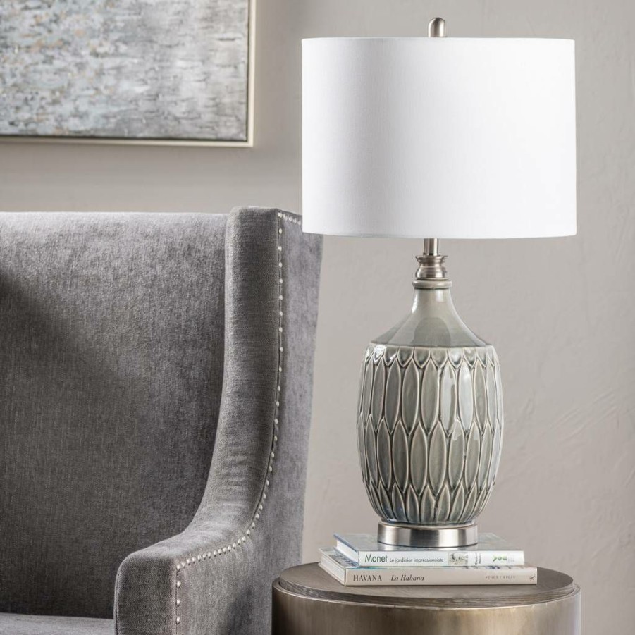 * Clearance Carlisle Table Lamp 29.5 Ht. Ceramic & Metal Gray Ceramic & Satin Nickel Crestview Collection Cvap2353 | Table Lamps