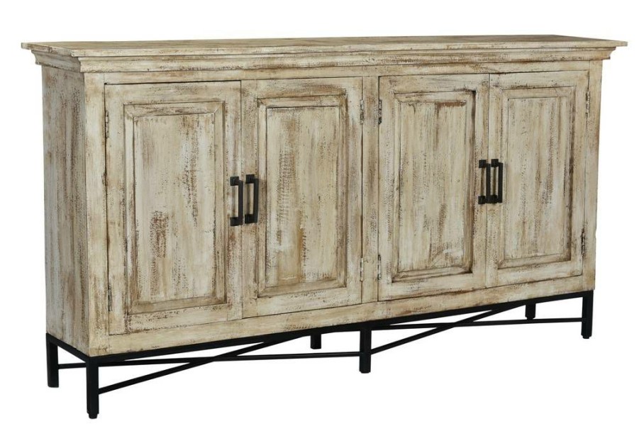 * Best Price Crestview Collection Wood Distressed Sideboard In White Water Wash Crestview Collection Cvfnr704 | Sideboard & Buffets