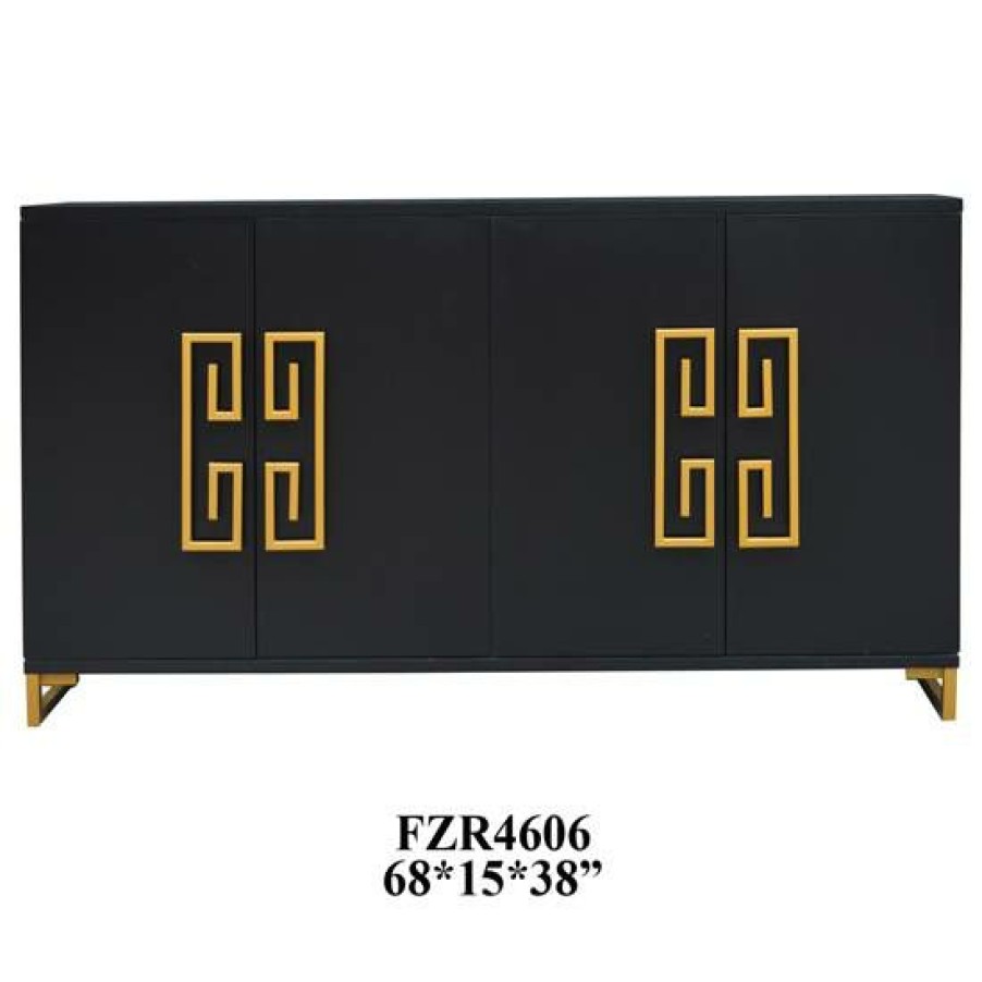 * Excellent Quality Corinthian Black And Gold Key 4 Door Sideboard Blue Wood Crestview Collection Cvfzr4606 | Sideboard & Buffets